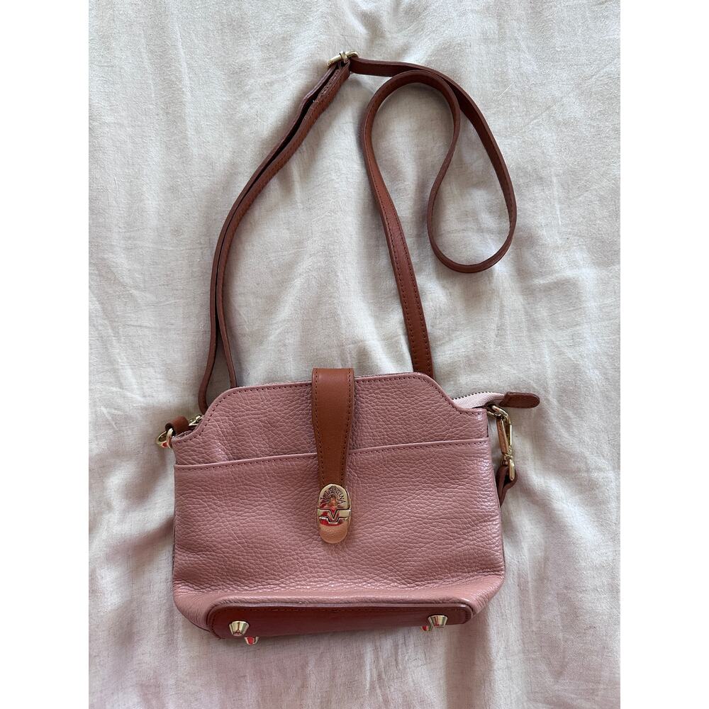 Valentina Brown Pink Pebbled Italian Leather Small Crossbody Purse Shoulder Bag